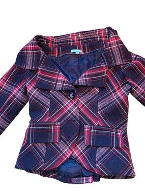 STUDIO LONDON Women's Plaid Peplum Blazer in Black & Rec